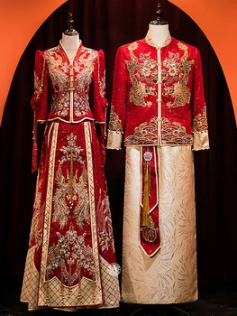 Par fin vez Phoenix, odjeća za brak, vjenčanje djeveruša haljina u kineskom stilu, berba šljokice, izvlačenja, Ципао