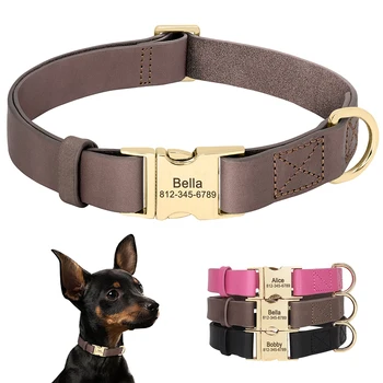 Personalizirane kožna ogrlica za pse, prilagođene ogrlice za pse od prirodne kože, ovratnik s kopčom za kućne ljubimce, ogrlica za male srednje velike pse, pit bull