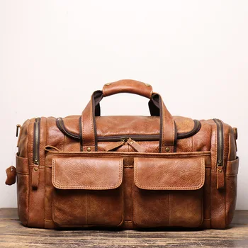 Kožna muška torba preko ramena u retro stilu za ručni prtljag, torba za putovanje na kratke udaljenosti