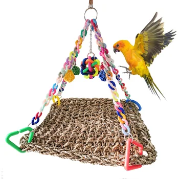 Mreža za penjanje na ptice-попугаям od pruća prave slame, igračke za papige, viseća, ljuljačka, mrežica mat, alat za učenje rock climbing, жеванию, igračke za griženje papige
