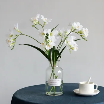 4 kom. hidratantna umjetno cvijeće 3D цимбидиум s lišćem, pravi umjetno cvijeće za kućnog svadbenog dekora, cvjetnih aranžmana