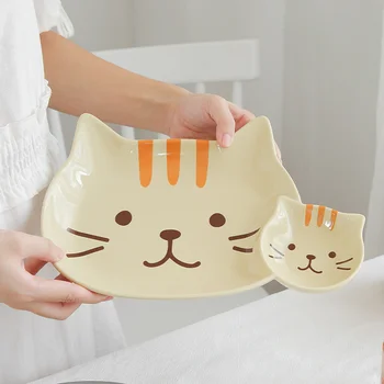 Crtić kreativno keramičke решетчатая tanjur u obliku korejski mačke, posuda za grickalice, posuđe, dječje jelo za doručak, jelo za клецек, suđe za kuhanje / 