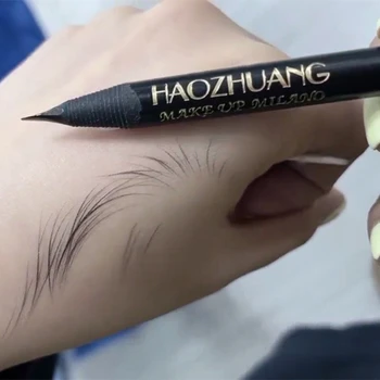 Kvalitetna olovka za obrve HAOZHUANG, crna kožna olovka za šminkanje, divlja linija, tvrd ručka s ravnom glavom, bijela ručka