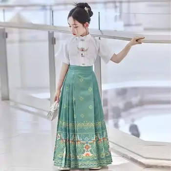 Komplet suknja s konjskih njuškom za djevojčice, godina novi dječji kostim doba dinastije Ming u kineskom stilu Ханфу u vintage etničkom stilu iz dva predmeta u stilu Tan
