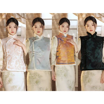 2023 Cheongsam Nova moda Klasicni Tradicionalni kineski stil Qipao ovratnik za kosu Superior plus prsluk pamuk ca toplo top
