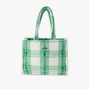 Zelena velika prostrana plišani torba-тоут za žene, novi trendi torbe, velika prostrana torba-тоут, решетчатая torba za prigradski putovanje na jedno rame