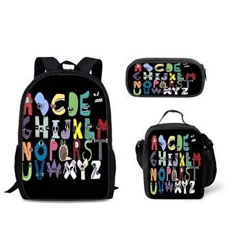 Kreativni modni smiješno alfabet, 3D print, 3 kom./compl., torba za učenike velikog kapaciteta, ruksak za laptop, torba za ланча, kutija za olovke