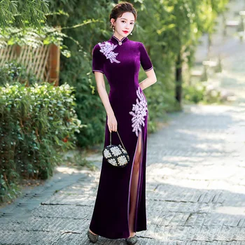 Yourqipao Poboljšano večernja haljina Чонсам za majku mladenke, baršun kineske haljine za goste na vjenčanje, ženske haljine djeverušama