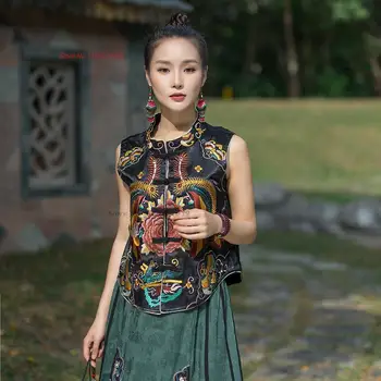 2023 kineski ženski starinski prsluk s cvjetnog vezom, odijelo tan, prsluk, tradicionalni vrhovima чонсам, klasicni nacionalni ветрозащитный prsluk prsluk
