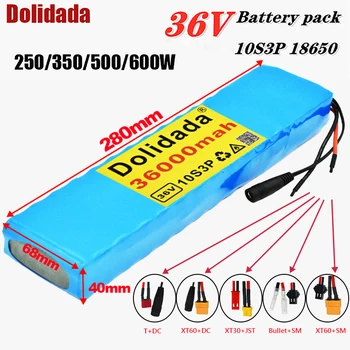 Dolidada – batterie Punjive Lithium, 36V 36ah 18650 10S3P 600W pour vélo, Skuter, véhicule électrique, avec BMS