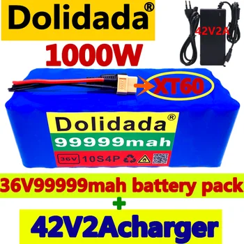 XT60 sučelje 36V baterija 10S4P 99999Ah baterija baterija baterija baterija baterija, 1000 W high power 42V99999mAh Ebike električni bicikl BMS + 42v punjač