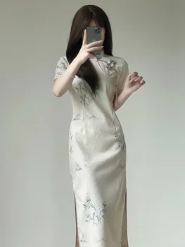 Qipao Donje tradicionalna haljina kratkih rukava, starinski elegantan haljinu s izvezenim Чонгса, Chinoise Femme na ljeto HKZX