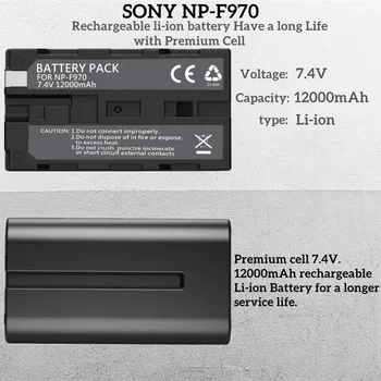 NP-F970 NP-F960 NP-F930 NP-F950 Zamjena na 12.000 mah, Kompatibilan s baterijama Sony DCR-VX2100, FDR-AX1, HDR-AX2000, HDR-FX7, HVL-LBPB