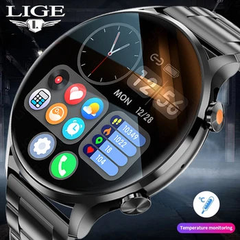 LIGE pametni sat gospodo Bluetooth-poziva, sat sa temperaturom tijela, fiziološki funkcija, ženske pametni sat 2023, sportski vodootporni sat