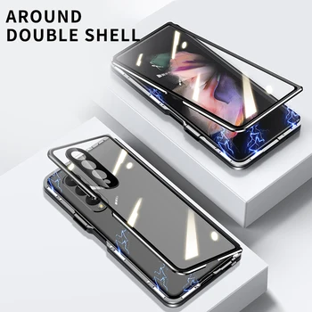 360-stupanj Metalni obruč, Dvosmjerni Stakleni Torbica za Samsung Galaxy Z Fold 3 4 5G, Magnetski Oklop, šok-dokaz torbica Za Fold 3 4