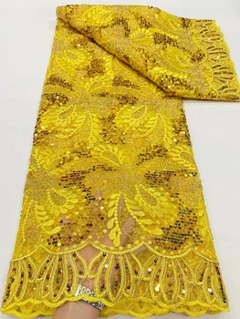 NDPN241 cvjetne čipke tkaninu žute boje u afričkom stilu, šljokice, novi upis, vezeni francuska тюлевое čipka za zurke i vjenčanica