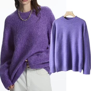 Kolekcija modne vuneni pulover okruglog izreza Svakodnevne slobodne jednostavne pletene veste ženske majice