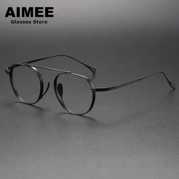 Okvira za naočale s jednim snopom od čistog titana, japanski dizajn, muške i ženske okrugle naočale na recept, naočale s optičkim plavo svjetlo