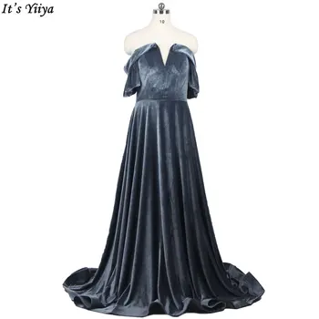 Večernja haljina It ' s Yiiya, Plavo Велюровое haljina S otvorenim ramenima, trapezoidni-link puta, dužine do poda, Donje Večernja haljina veličine Plus, Večernja haljina B1903