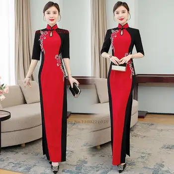 2023 nacionalni cvjetnu haljinu s izvezenim, kineska improviziranim ципао, elegantan folk duga haljina чонсам, vestidos, kineska večernjih haljina za banket