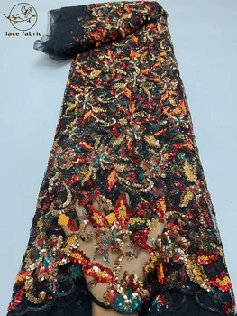 Visokokvalitetna cvjetne čipke tkanina sa šljokicama, najnoviji afrička cvjetne čipke tkanina, nigerijski držači tkanina za šivanje vjenčanica, 5 metara