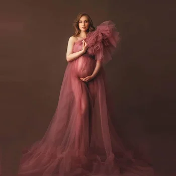 Elegantne čipke i haljine za trudnice s jednim krakom prozirne ženske seksualne халатики za trudnice veličine plus za dječju dušu