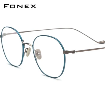 Okvira za naočale, od čistog titana FONEX, ženske, novi retro okrugle naočale na recept, gospodo berba optički naočale za kratkovidnost F85751