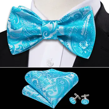Modni tirkizna muška kravata za vjenčanja, klasični svileni šal-leptir, skup manžete, dar mladoženja na party, dizajner Barry.Wang 1139