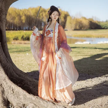 Estetska foto session, izvorna ženska suknja Hanfu, košulja s velikim rukava, vez, sustav Tang dužine do grudi, proljetni stil