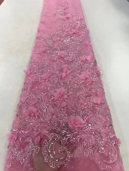 Roza luksuzni afričke držači tkanine s 3D kuglice ručni rad, držači vjenčanje držači materijala s perlicama za vjenčanice, расшитое perle čipka