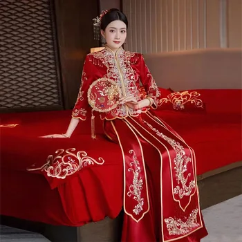 Tradicionalna kineska vjenčanicu Чонсам s šljokice i perle za mladence, odjeća za tost