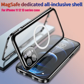 Magnetni torbica Magsafe za iPhone 14 13 12 Pro Max 360 °, potpuno zatvorena zaštita, staklo od aluminijske legure, bežično punjenje poklopac