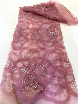 Нигерийская afrička cvjetne čipke tkanina visoke kvalitete, perle, šljokice, francuski tila, cvjetne čipke tkanina, 3D cvijeće, ručno šivanje za vjenčanje