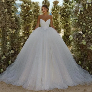 2023 Elegantne ženske vjenčanice u stilu slatka princeza, pjenušava vjenčanje haljina za prom, čipke i seksi haljine bez rukava trapeznog oblika s otvorenim leđima