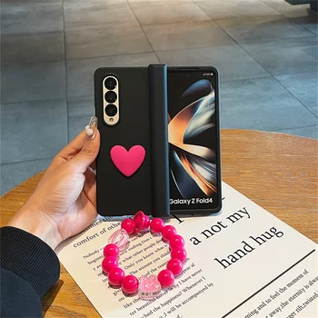 Korejski Narukvica Od Ružičasto-Crvene Kuglice 3D Love Heart Zglob Potpuna Zaštita šok-dokaz Torbica Za Samsung Galaxy Z Fold 5 4 3 2 5G