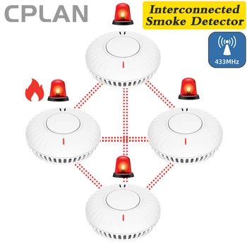 CPLAN Bežični Взаимосвязанный Detektor dima 10 Godina Baterije 433 Mhz međusobno povezana vatrodojava CE EN14604 Uređaj sa senzorom pušače
