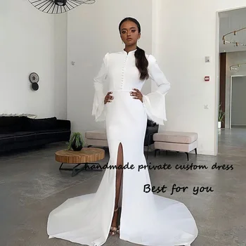 Bijele vjenčanice Sirena, шифоновое атласное djeveruša haljina s prorezom sprijeda, Dubai, Izrael, vjenčanica