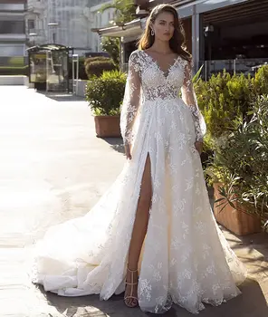 Svadba haljina Sirena, mladenka 2023, ženstvene cvjetne čipke oblog, vjenčanicu s V-izrez u retro stilu, haljina za prom