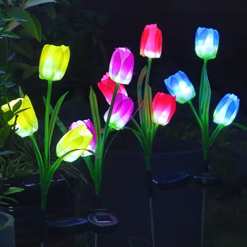 Solarne svjetiljke Vanjska lampa za krajolika u obliku tulipana i ruže, svjetiljke za uređenje dvorišta, lampa za travnjak, vodootporni vanjski solarna lampa, vrtne svjetiljke