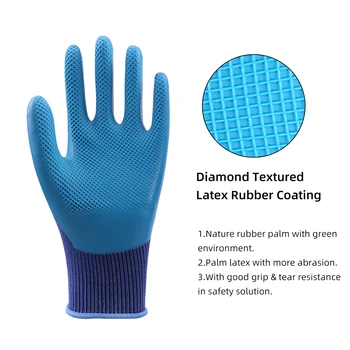 3 para prirodnih lateks rukavice GMG Blue od полиэстерового lateksa s dijamantnim tekstura, zaštitne rukavice s dobrim spojkom, rukavice s otporom rupture za muškarce
