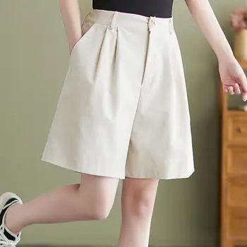 Pamučne i lanene hlače za prozračnost ljeto, japanski klasicni tanke lanene capri hlače s visokim strukom, široke hlače, casual kostim, kratke hlače