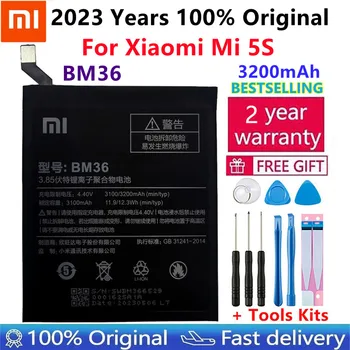 XiaoMi Originalne Zamjenske Baterije BM36 Za Xiaomi Mi 5S MI5S 100% Novi Autentična Baterija Za Telefon 3200 mah + Poklon Alate + Naljepnice