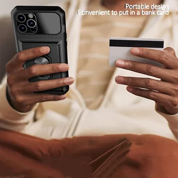 Torbica za telefon s uredom za kartice za iPhone 13 12 11 Pro Max XS XR Max 7 8 Plus, zaštitu objektiva fotoaparata, držač sa magnetnim prstenom, torbica