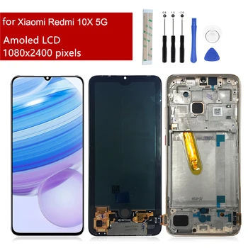 Amoled za Xiaomi Redmi 10X5G LCD zaslon osjetljiv na Dodir Digitalizator sklop + Okvir za Redmi 10X5G, Rezervni Dijelovi za Popravak LCD monitora
