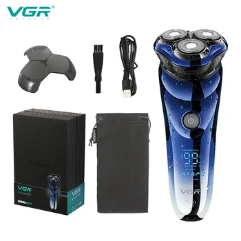 Električni aparat za brijanje VGR sa 3 glave, бритвенный mašina PINJING, led digitalni zaslon, punjiva 3D-trimer za bradu, muški моющийся crna