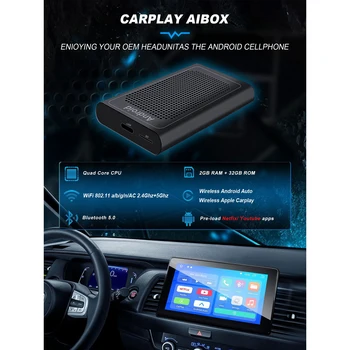 CarPlay Ai Box Auto Media player QuadCore 2 + 32G Bežični CarPlay i Android Auto Za auto Originalni Tvornički Ožičen CarPlay