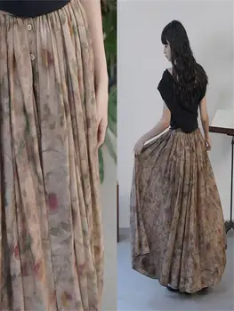 Ženska lagano prozirna suknja midi sa po cijeloj površini, berba nabrane ženske однобортные suknje srednje dužine trapeznog oblika s visokim strukom