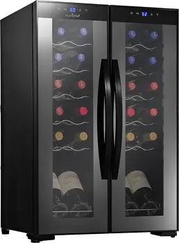 Hladnjak za bijelih i crvenih vina, samostojeća kompaktni mini-hladnjak s digitalnim upravljanjem, dual zone na 24 boce -crna