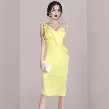 2023 Nove Ljetne Korejski Modni Ravnici Haljine Sa Volanima Na Ramenima, Ukusan Elegantne Ženske Haljine Maksi Maksi Haljina