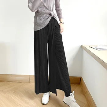 2023 Široke hlače Miyake u japanskom stilu, hlače slobodnog rezanja s visokim strukom, kvalitetne proljeće-ljeto svakodnevne udobne hlače